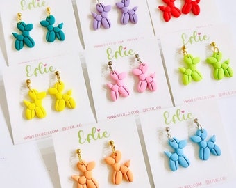 Colorful Dog Ballons Clay Earrings | Party Balloons Different Colors Dangles | Birthday Party Kids Earrings | Fair Carnival Circus Dog Love