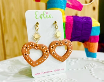 Mexican Style Heart Earrings Cinco De Mayo Flower Terracotta Jewelry Mexican Pottery Tastes de Barro Clay Earrings Day Of The Dead Earring
