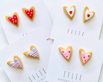 Pendientes de galleta de azúcar / Pendientes de arcilla polimérica para San Valentín / Pendientes con forma de corazón / Pendientes de caramelo / Pendientes hechos a mano / Regalo para el Día de la Madre