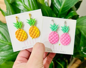 Pineapple Dangling Earrings | Summer Fruit Jewelry | Cute Food Earrings | Pink Pineapple Dangle | Orange Yellow Pineapple Earrings Gift Idea