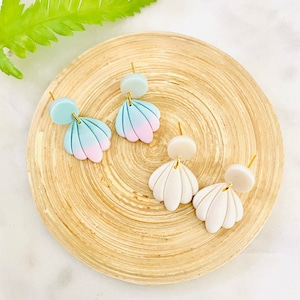 Sea Shell Dangle Earrings | Pearl Shell dangling | Mermaid Earrings | Sea Creatures Jewelry Gold Earrings | Green Purple Shell Gifts For Her