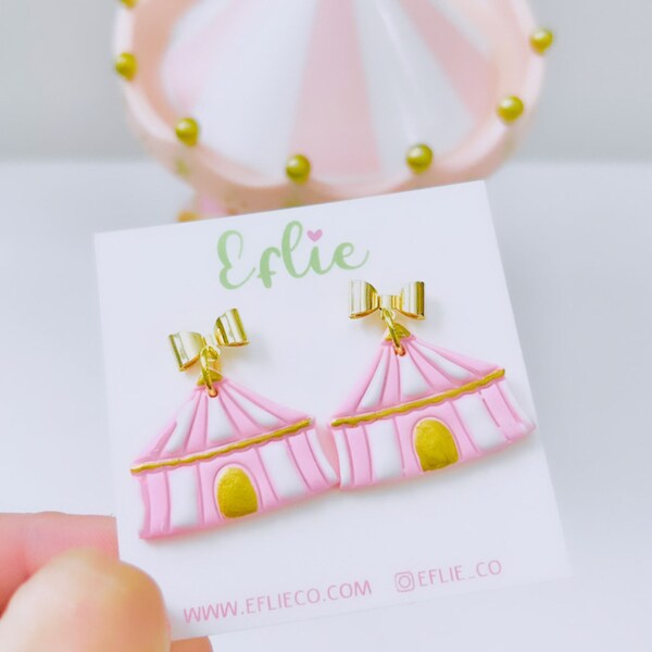 Circus Tent Clay Earrings | Fun Circus Tent Dangles |  Birthday Party Kids Earrings | Fair Carnival Circus Earrings Gift Idea