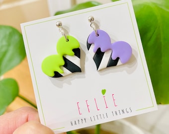 Beetlejuice Dangle Earrings | Beetlejuice Heart Earrings | Halloween Stud Earrings | Spooky B&W Clay Earrings | Broadway Beetlejuice Gift