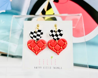 Queen Hearts Love Earrings | Red Black Heart  Dangles | Heart Sharp Earrings | Magical Earrings  | Wonder Costome Earrings | Red Black Gift