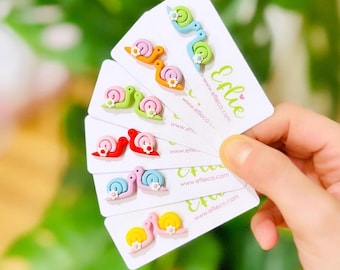 Colorful Snails Studs Clay Earrings | Adorable Rainbow Snail Animals Jewelry Gift Idea Girls Earrings Fun Style Love Natural Garden Sweet