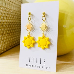 Sunshine Dangle Earrings | Yellow Gold dangling | Summer Earrings | Spring Happy Jewelry Gold Earrings | Happy Sun Cute Gifts For Her | Cute