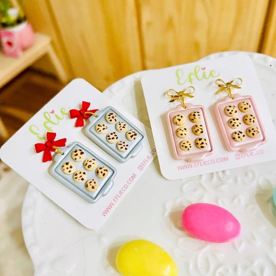 Baked Chocolate Chip Cookies On Trey Earrings Dangle Polymer Clay Jewelry HandMade Cookie Dangling Food Lovers Gift Sweet Bakery Pastries