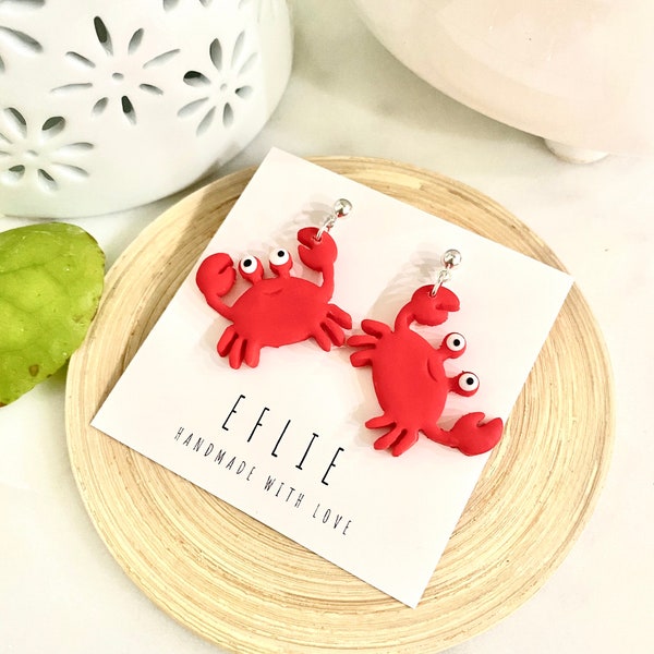 Cute Crab Dangling Earrings | Animal Earrings | Lobster Gift Idea| | Handmade Clay Earrings | Sea Creatures Earrings | Cute Ocean Jewelry