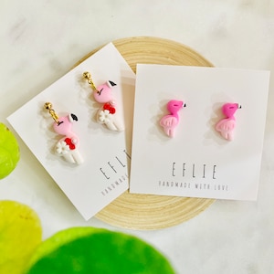 Pink Flamingos Dangling Earrings | Animal Earrings | Summer Flamingo Lovers Gift Idea| | Handmade Clay Earrings | Cute Pink Earrings Jewelry