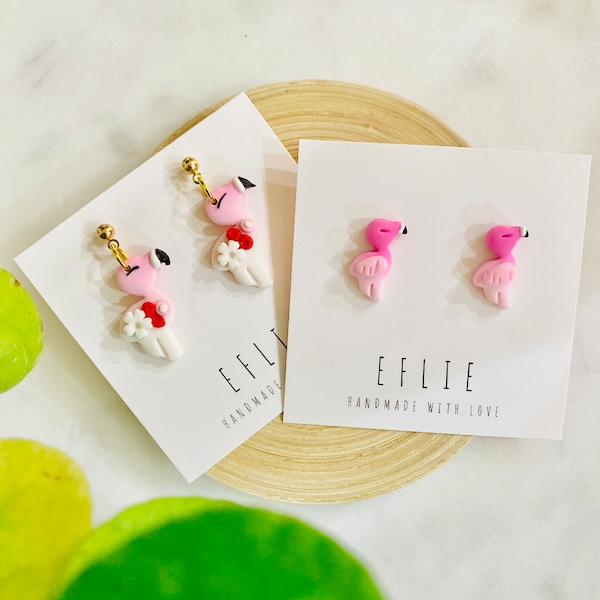 Handmade Pink Flamingo Polymer Clay Earrings | Tropical Jewelry