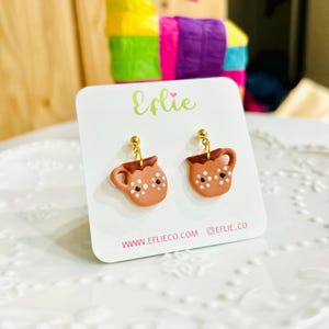 Mexican Style Jarrito Earrings Cinco De Mayo Flower Terracotta Jewelry Mexican Pottery Tastes de Barro Clay Earrings Day Of The Dead Earring