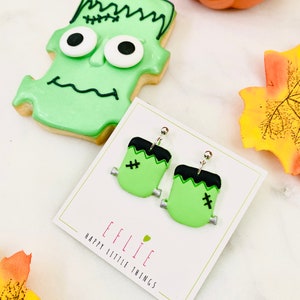Frankenstein Dangle Earrings | Halloween Earrings | Halloween Dangling | Basic Frankenstein Face Jewelry Earrings | Halloween Costume Gift image 2