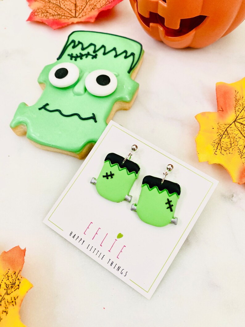 Frankenstein Dangle Earrings | Halloween Earrings | Halloween Dangling | Basic Frankenstein Face Jewelry Earrings | Halloween Costume Gift image 2