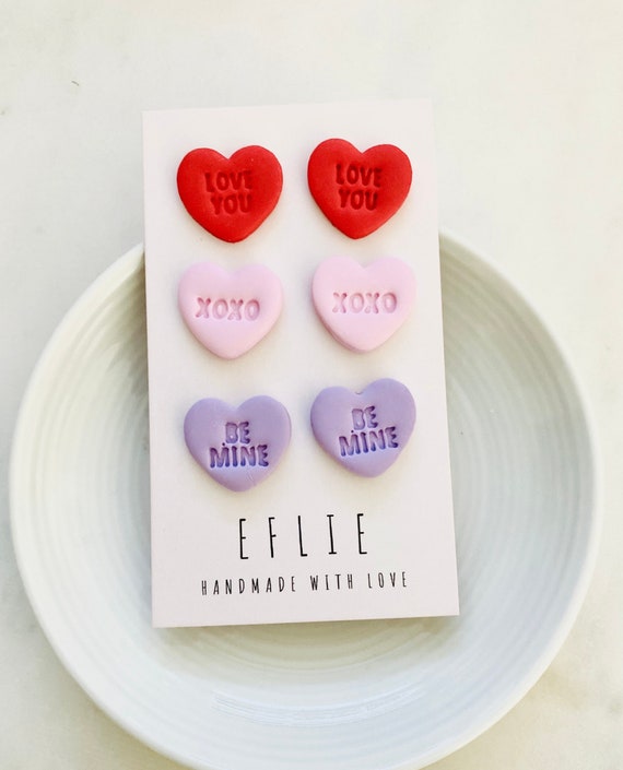 Valentines Day Earrings | Be Mine XOXO Love Stud Earrings | Statement Heart Earrings | Pink Red Love Earrings | botton Heart studs Earrings