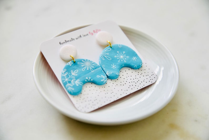 Christmas Winter Earrings  Snowflake Blue Earrings  Holiday image 1
