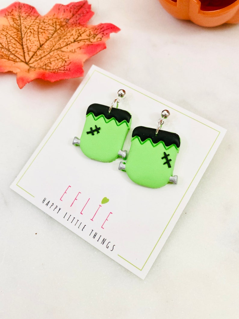 Frankenstein Dangle Earrings | Halloween Earrings | Halloween Dangling | Basic Frankenstein Face Jewelry Earrings | Halloween Costume Gift image 3