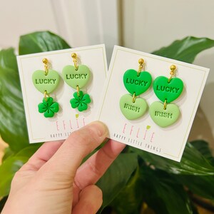 St. Patrick's Day Green Shamrock Earrings - Dangling Lucky Leaf Earrings For Women, Holiday Gift - View #11