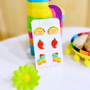 Fiesta Stud Earrings Set: Cinco de Mayo, Taco, Piñata, Pepper