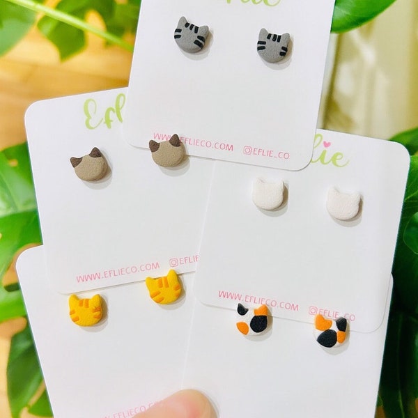 Cat Custom Studs Earrings | Polymer Clay Cats Lover Gift Jewelry Dangles | Personalized Cute Pet Cat Earrings | Love Animals Gifts For Her