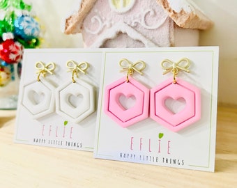 Valentines Day Heart Earrings | Beautiful Elegant Love Earrings | PInk Gold dangle Heart Shape Earrings | Sweet Valentines Gift For Her |