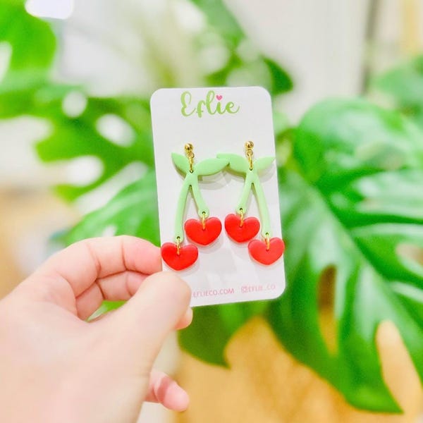 Pendientes de cereza con forma de corazón de arcilla, colgantes de fruta, cerezas dulces, regalo de San Valentín, día de la madre, cumpleaños, novia, joyería de polímero, regalo romántico de amor.