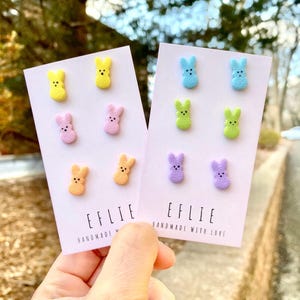 Easter Peep Marshmallow Bunnies Stud Earrings  Holiday Spring Cute Mini Bunny  Easter Earrings | Easter Gifts Fl Candy Stud Earrings Easter