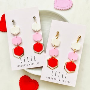 Valentines Day Earrings Red Pink Dangle Earrings | Love Heart Earrings Pink Red Gold Silver Love Jewelry | Anniversary Mother Day Gift Idea