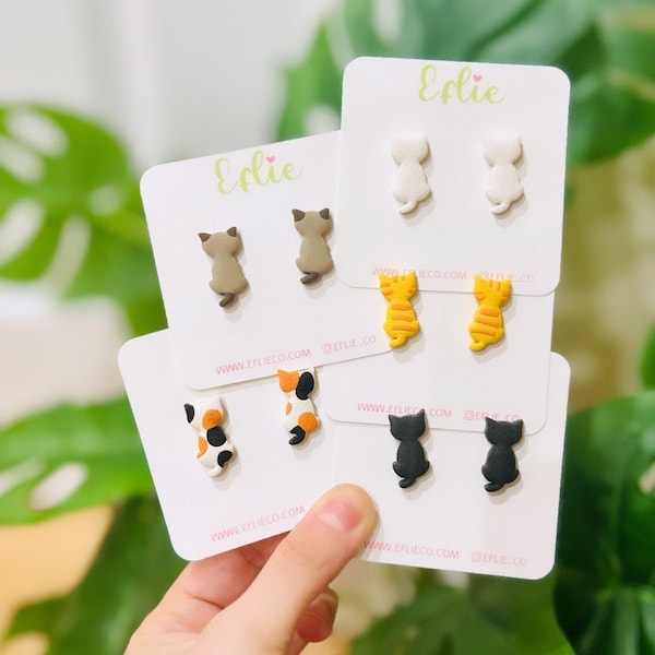 Cat Studs Earrings | Polymer Clay Cats Lover Gift Jewelry Dangles | Personalized Cute Pet Cat Earrings | Love Animals Gifts For Her