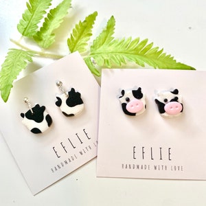 Cow Stud Dangling Earrings | Animal Earrings | Cow Lovers Gift Idea| | Handmade Clay Earrings | Farm Cowboy Earrings | Cute Studs | Love