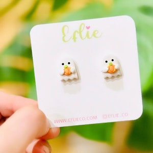 Halloween Autumn Ghost Holding A Pumpkin Studs | Clay Fall Studs | Cute Fall Ghost Dangling | Halloween Gift Idea | Costume Dress Jewelry