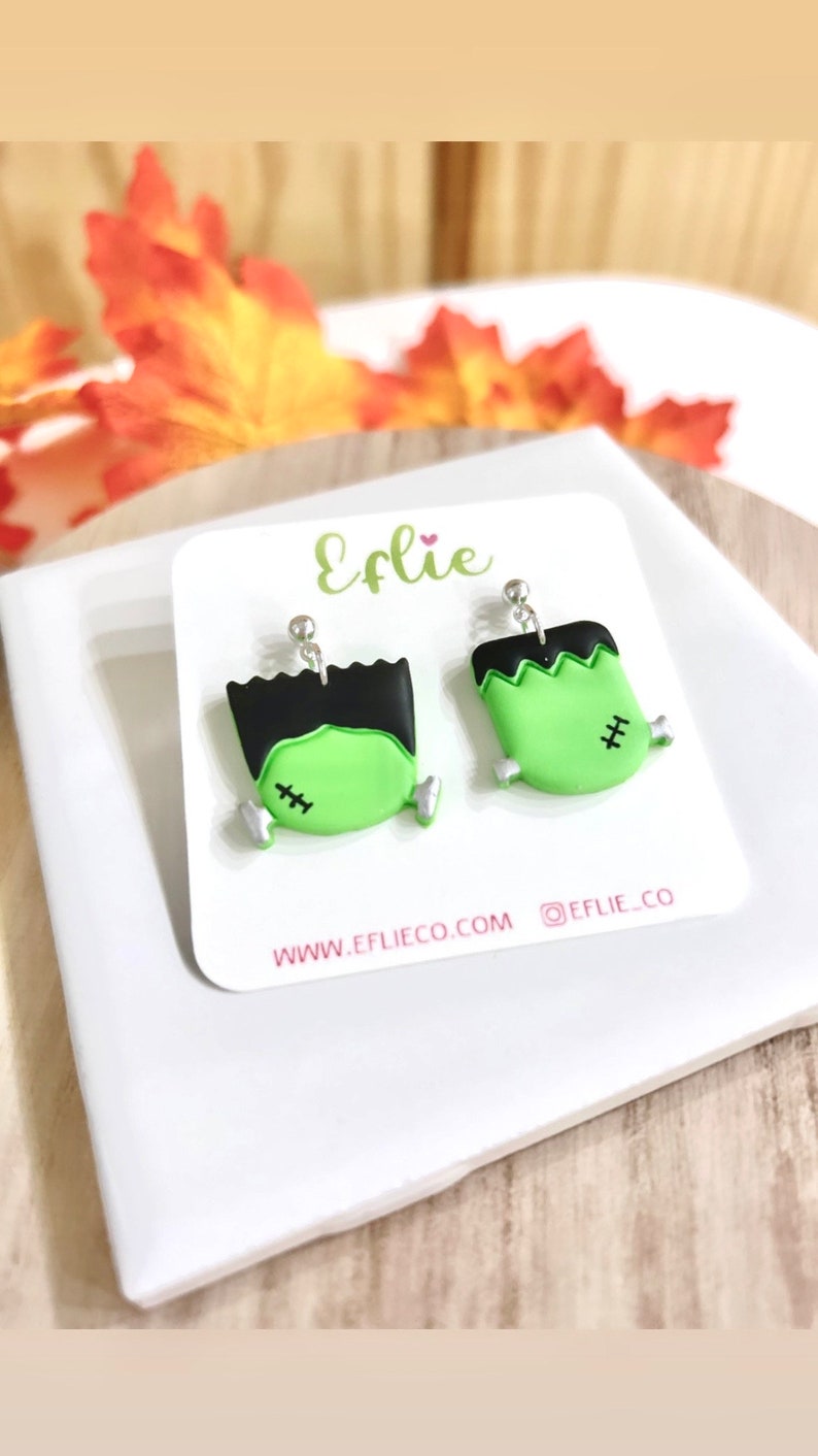 Frankenstein Dangle Earrings | Halloween Earrings | Halloween Dangling | Basic Frankenstein Face Jewelry Earrings | Halloween Costume Gift image 1