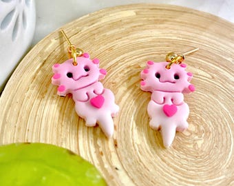 Cute Axolotl Dangling Earrings | Animal Earrings | Axolotl Gift Idea| | Handmade Clay Earrings | Sea Creatures Earrings | Cute Ocean Jewelry