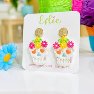 Dia de los Muertos Earring Day of the Dead Suger Skull Clay Jewelry Pan de Muerto Earring Cinco Da Mayo Polymer Clay Handmade Dangles Maxico