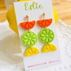 Summer Fruit Slices Dangle Earrings | Fruits Earrings | Lemon Yellow Green Jewelry | Foodie Gift For Her | Orange Slice Lemon lime | Love It