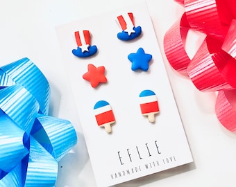 4th of July Studs Earring Set | Memorial Day Earrings | USA Flag Stud Earrings | American Flag Stars Earring Pop Jewelry Gifts | US jewelry