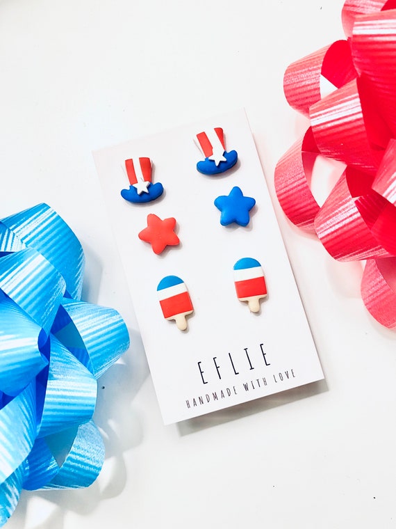 4th of July Studs Earring Set | Memorial Day Earrings | USA Flag Stud Earrings | American Flag Stars Earring Pop Jewelry Gifts | US jewelry