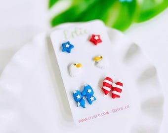 Juego de aretes conmemorativos del 4 de julio de EE. UU., Día de los Caídos en los Patriotas, águilas de EE. UU., bandera estadounidense, estrellas, lazo de amor, joyería militar de Año Nuevo, regalos