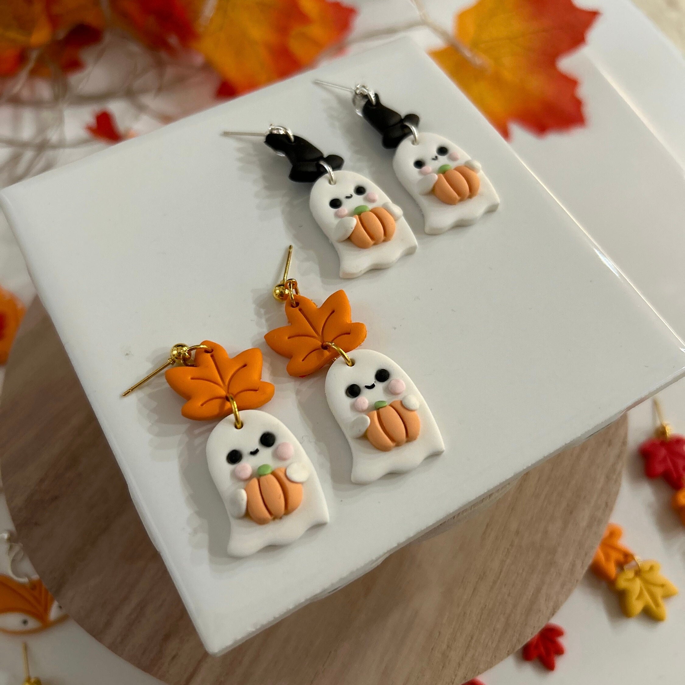 Halloween Cute Witch Ghost Pumpkin Earring | Clay Fall Studs | Cute Spooky Ghost Dangling | Halloween Gift Idea | Halloween Spooky Earrings