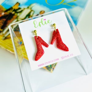 Ruby Slippers Sparkling Clay Earrings | Fall Collection Inspired Red Shoes Dangle | Shiny Earring | Fantasy jewelry Gift Idea | Love Fashion