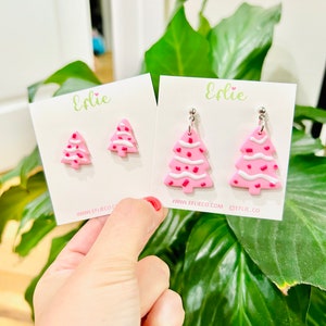 Pink Christmas Cake Earrings | Christmas Tree Cake Studs | Hostess Cake Earrings Candy Holiday Earrings | Strawberry Cute Gif