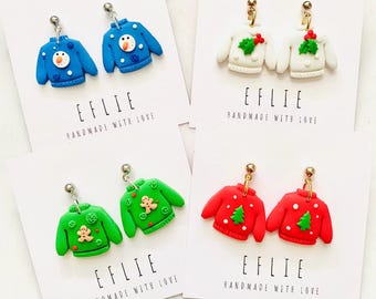 Boucles D'oreilles Pendantes Bonhomme De Neige - Argenté - Blanc Et Rouge - Résine - Fêtes