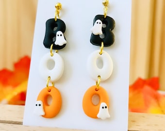 Boo Earrings | Halloween Spooky Boo Dangle Earrings | Black White Orange Scary Jewelry | Halloween Costumes | Gifts For Her | Fall Season