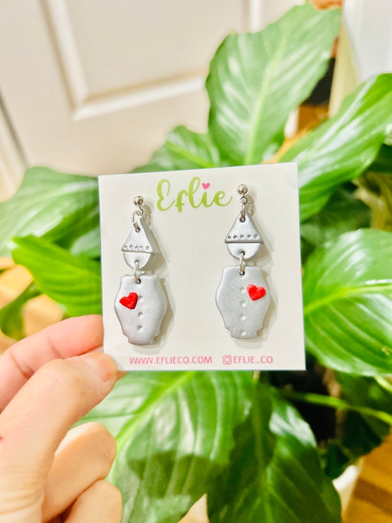 Magic Collection Clay Earring | Tin Man Dangle | Cute Tinman Earring | Red Heart jewelry Lover | Fantasy Gift For Her | Love Gift True Love