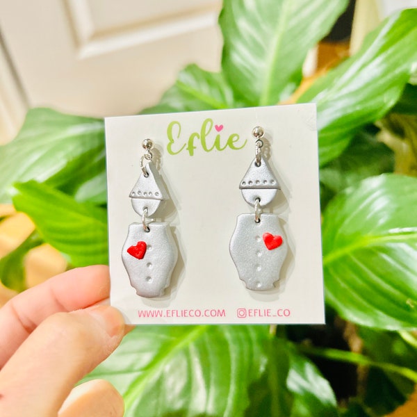 Oz Collection Clay Earring | Tin Man Inspired Dangle | Cute Tinman Earring | Red Heart jewelry Lover | Fantasy Gift For Her | Love Gift