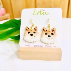 Tan Pomeranian Dog Earrings | Dogs Mom Pet Jewelry Dangling Pomeranian Beautiful Dog Love Gift Idea Fluffy Best Friend Love Family Kids Cute