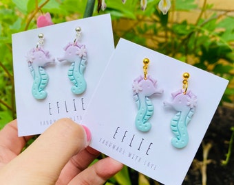 Seahorse Dangling Earrings | Animal Earrings | Seahorse Gift Idea| | Handmade Clay Earrings | Sea Creatures Earrings | Cute Ocean Jewelry