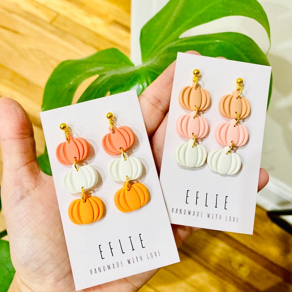 Pumpkin Dangling Fall Colors Earrings | Polymer Clay Earrings | Halloween Earrings | Red Orange Yellow Earrings | fall Earrings