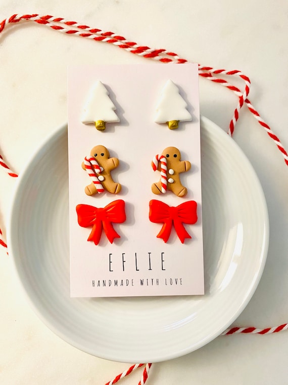 Christmas Stud Earrings Set of 3 Gingerbread Studs Holiday
