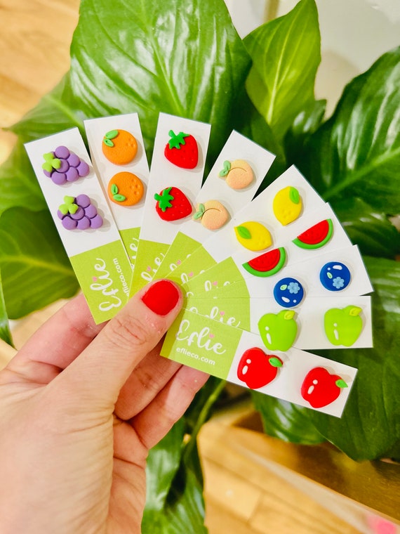 Fruit Stud Earrings | Summer Fruit Studs | Cute Food Stud Earrings | Peach Lemon Grapes orange Strawberry Studs Jewelry | Children Girl Gift