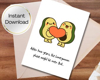 Funny 2nd Anniversary Card for Spouse: Instant Download PDF